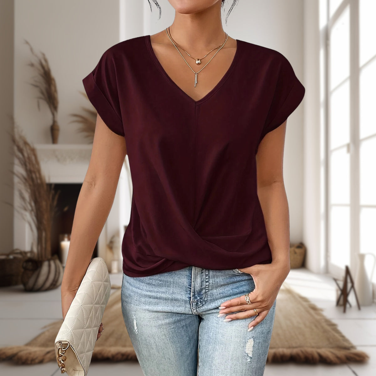 Women's Casual Top | Sweetheart Neck Twist Hem - hero