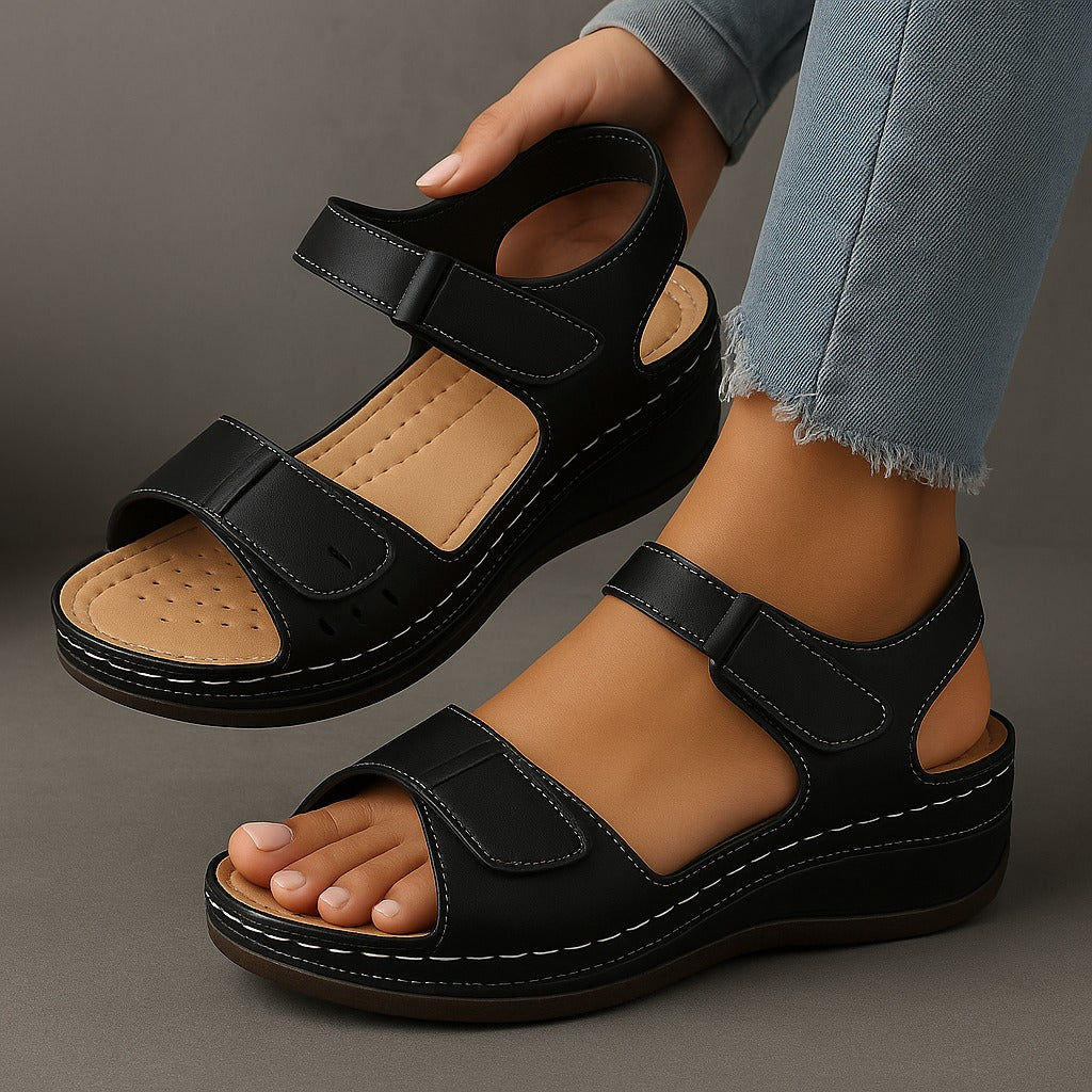 Women's Comfort Wedge Sandals | Double Strap - lifestyle