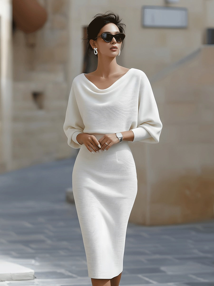 Women's Elegant Cowl Midi Dress - hero