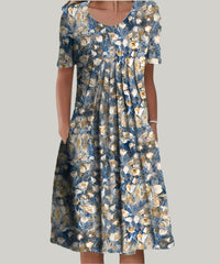 Women's Elegant Floral Short Sleeve Dress - back