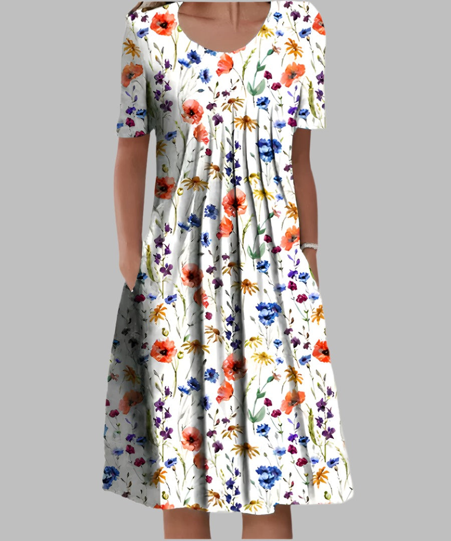 Women's Elegant Floral Short Sleeve Dress - hero