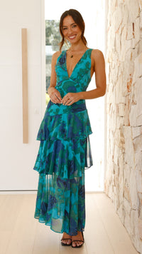 Women's Elegant Floral Tiered Maxi Dress - angle