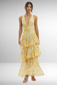 Women's Elegant Floral Tiered Maxi Dress - detail