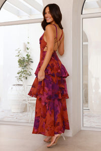 Women's Elegant Floral Tiered Maxi Dress - look