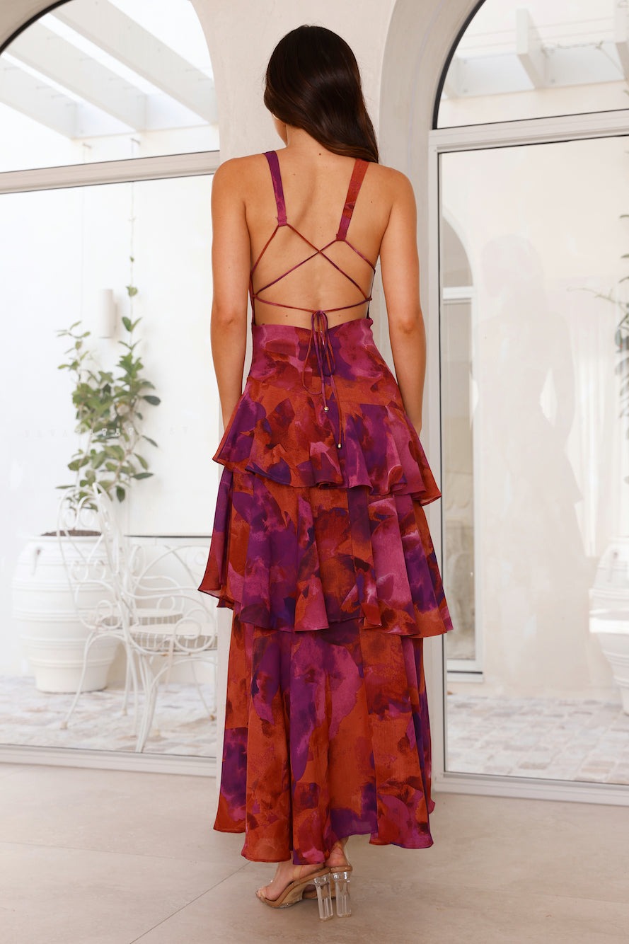 Women's Elegant Floral Tiered Maxi Dress - look