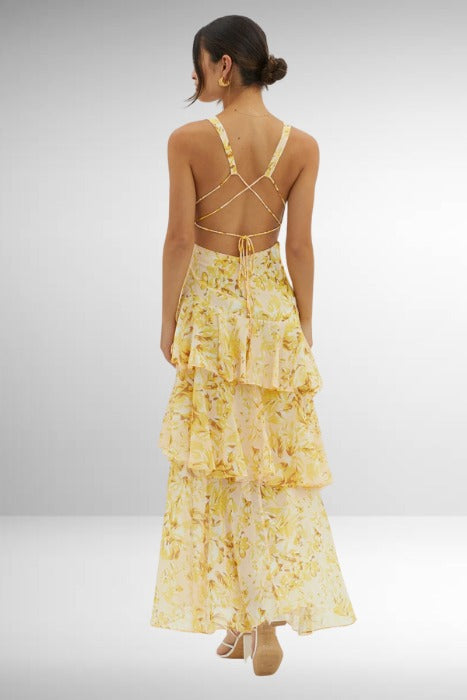 Women's Elegant Floral Tiered Maxi Dress - look