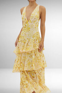Women's Elegant Floral Tiered Maxi Dress - look