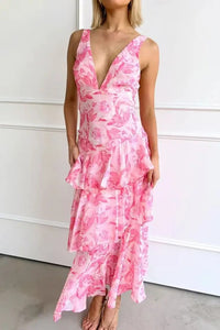 Women's Elegant Floral Tiered Maxi Dress - side