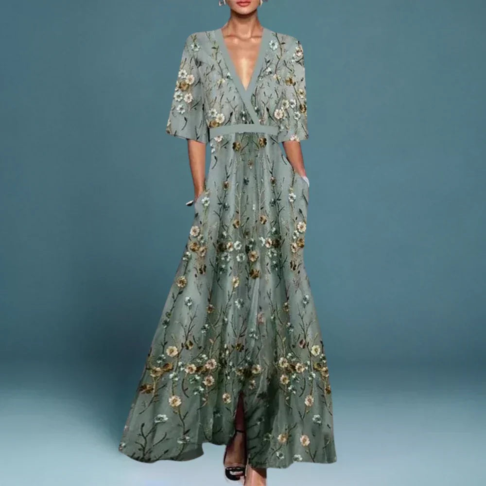 Women's Elegant Floral V-Neck Maxi Dress - hero