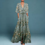 Women's Elegant Floral V-Neck Maxi Dress