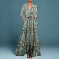 Women's Elegant Floral V-Neck Maxi Dress - hero