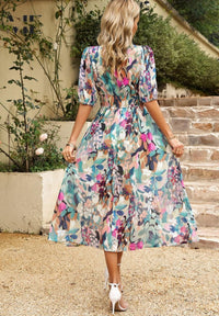 Women's Elegant Floral V-Neck Midi Dress - front