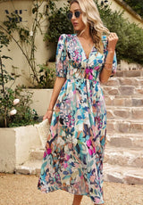 Women's Elegant Floral V-Neck Midi Dress