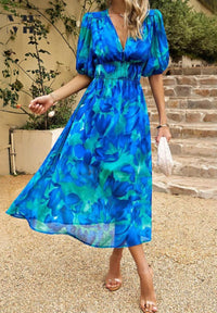 Women's Elegant Floral V-Neck Midi Dress - view