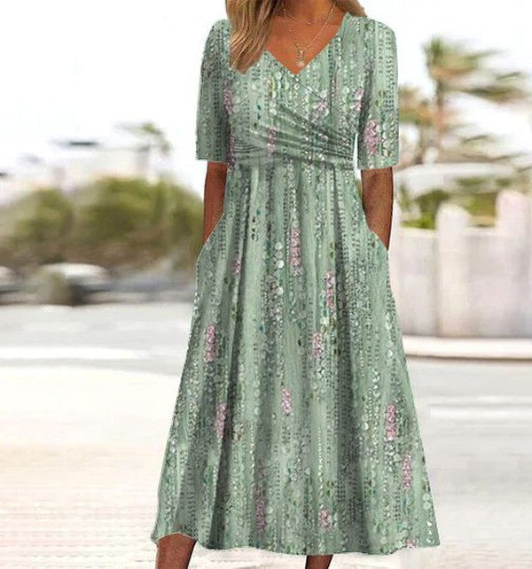 Women's Elegant Floral V-Neck Printed Dress - hero