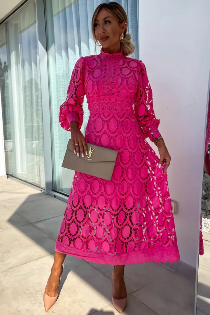Women's Elegant Lace Midi Dress - detail