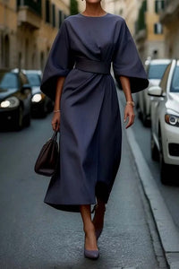 Women's Elegant Lantern Sleeves Midi Dress - hero