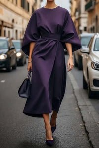 Women's Elegant Lantern Sleeves Midi Dress - lifestyle