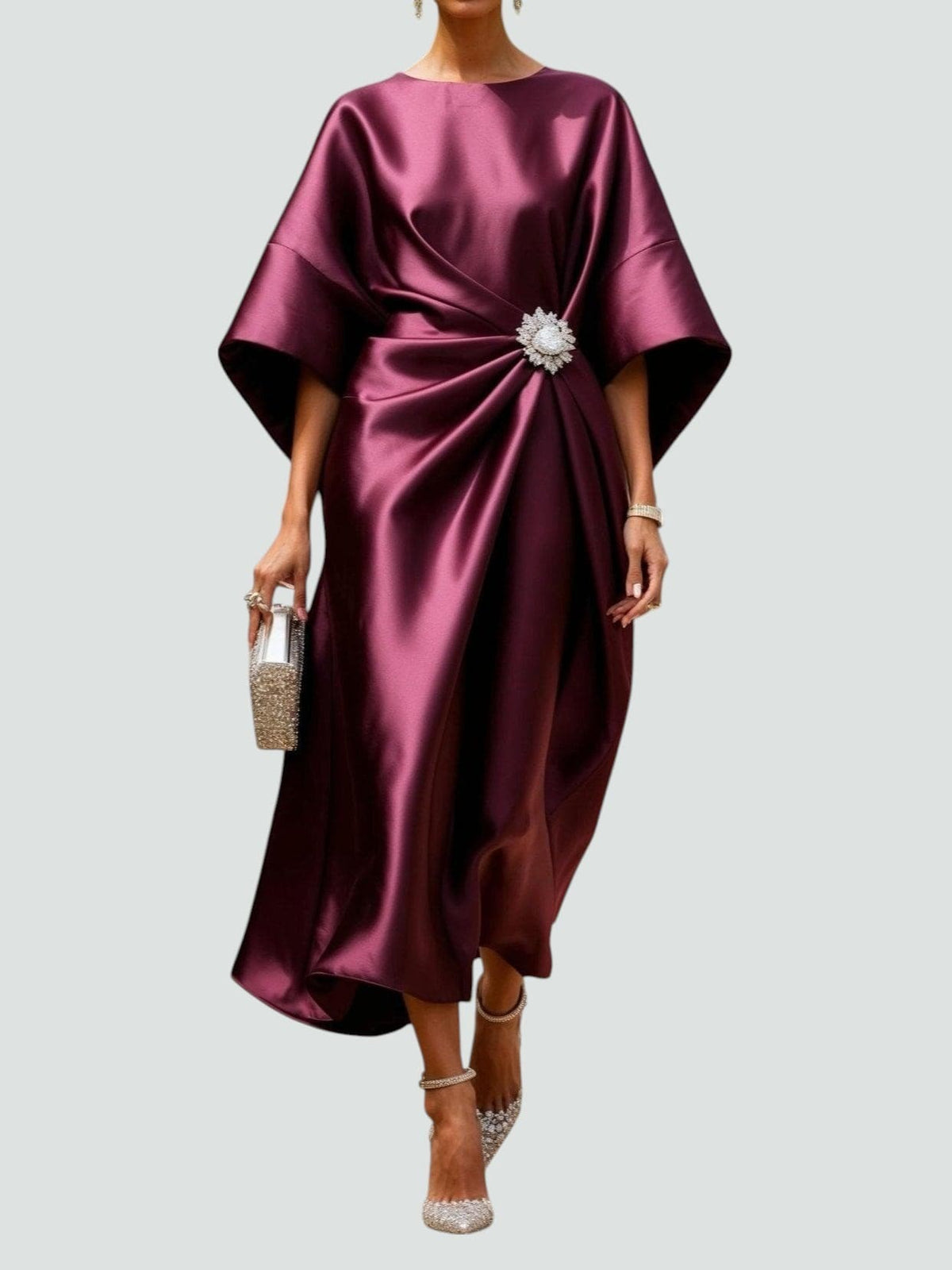 Women's Elegant Long Dress | Batwing Sleeve - front