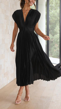 Women's Elegant Pleated Maxi Dress | V-Neck - look