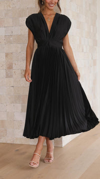 Women's Elegant Pleated Maxi Dress | V-Neck - look
