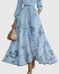 Women's Elegant Pleated Maxi Dress | V-Neck Pastel Shades - close-up