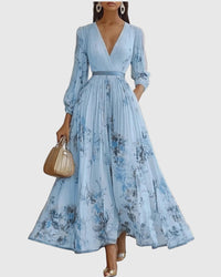 Women's Elegant Pleated Maxi Dress | V-Neck Pastel Shades - lifestyle