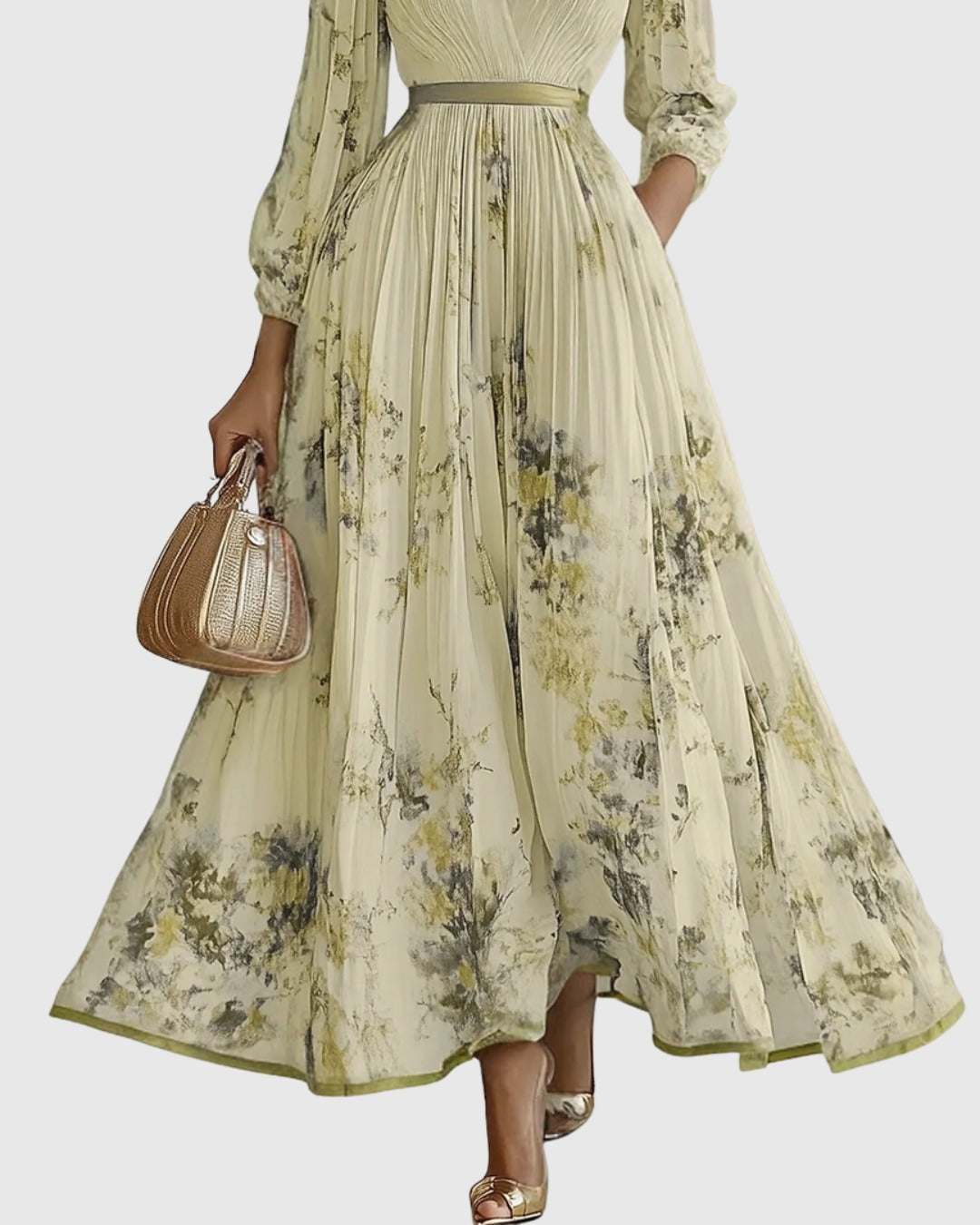 Women's Elegant Pleated Maxi Dress | V-Neck Pastel Shades - look