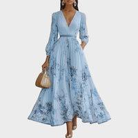 Women's Elegant Pleated Maxi Dress | V-Neck Pastel Shades - side