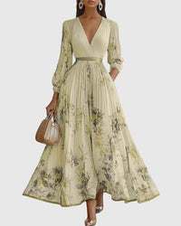 Women's Elegant Pleated Maxi Dress | V-Neck Pastel Shades - view