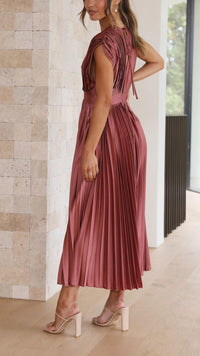 Women's Elegant Pleated Maxi Dress | V-Neck - side