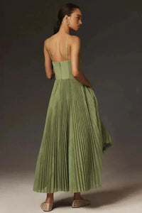 Women's Elegant Pleated Strappy Midi Dress - back