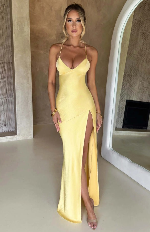 Women's Elegant Strappy High Split Maxi Dress - back