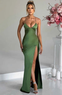 Women's Elegant Strappy High Split Maxi Dress - look