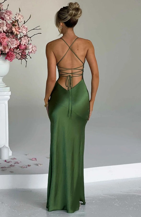 Women's Elegant Strappy High Split Maxi Dress - look