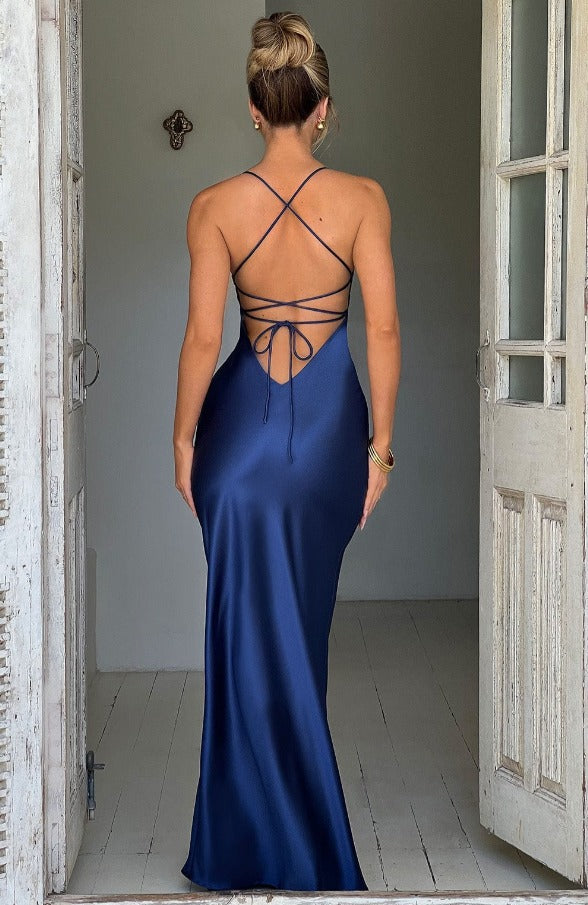 Women's Elegant Strappy High Split Maxi Dress - look