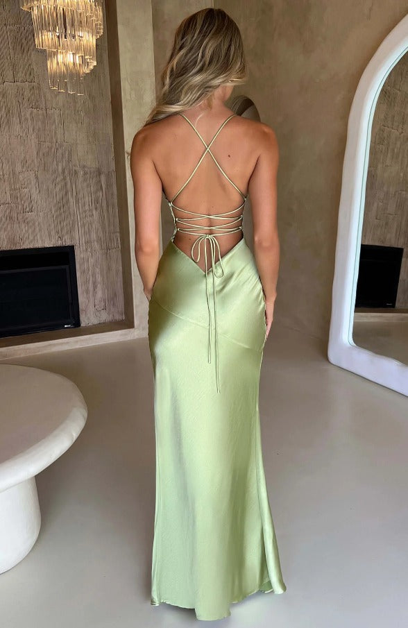 Women's Elegant Strappy High Split Maxi Dress - look