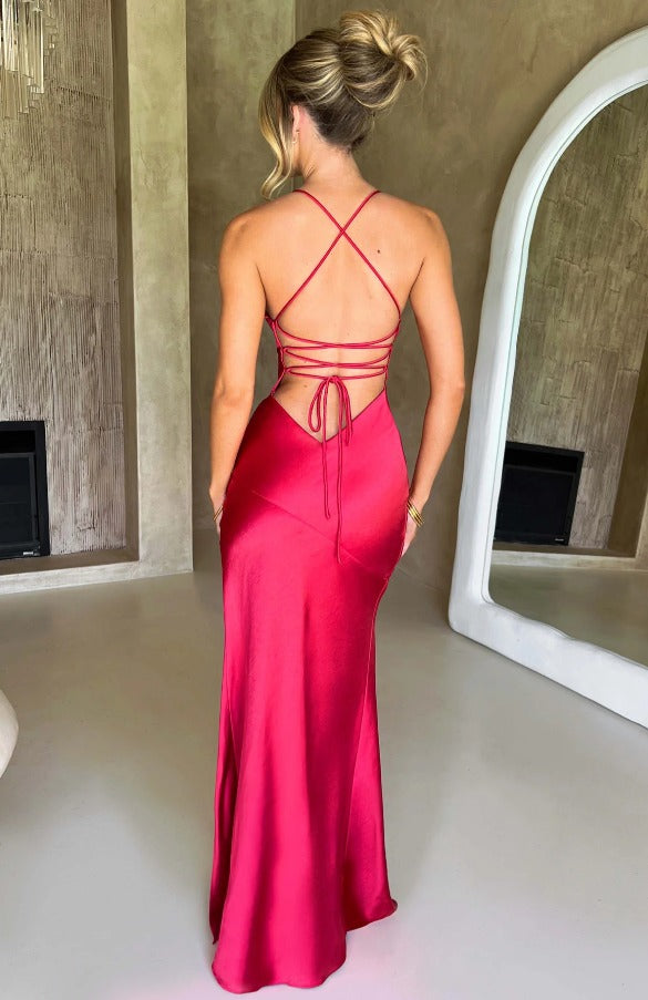 Women's Elegant Strappy High Split Maxi Dress - view