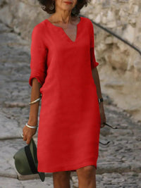 Women's Elegant V-Neck 3/4 Sleeve Dress - detail