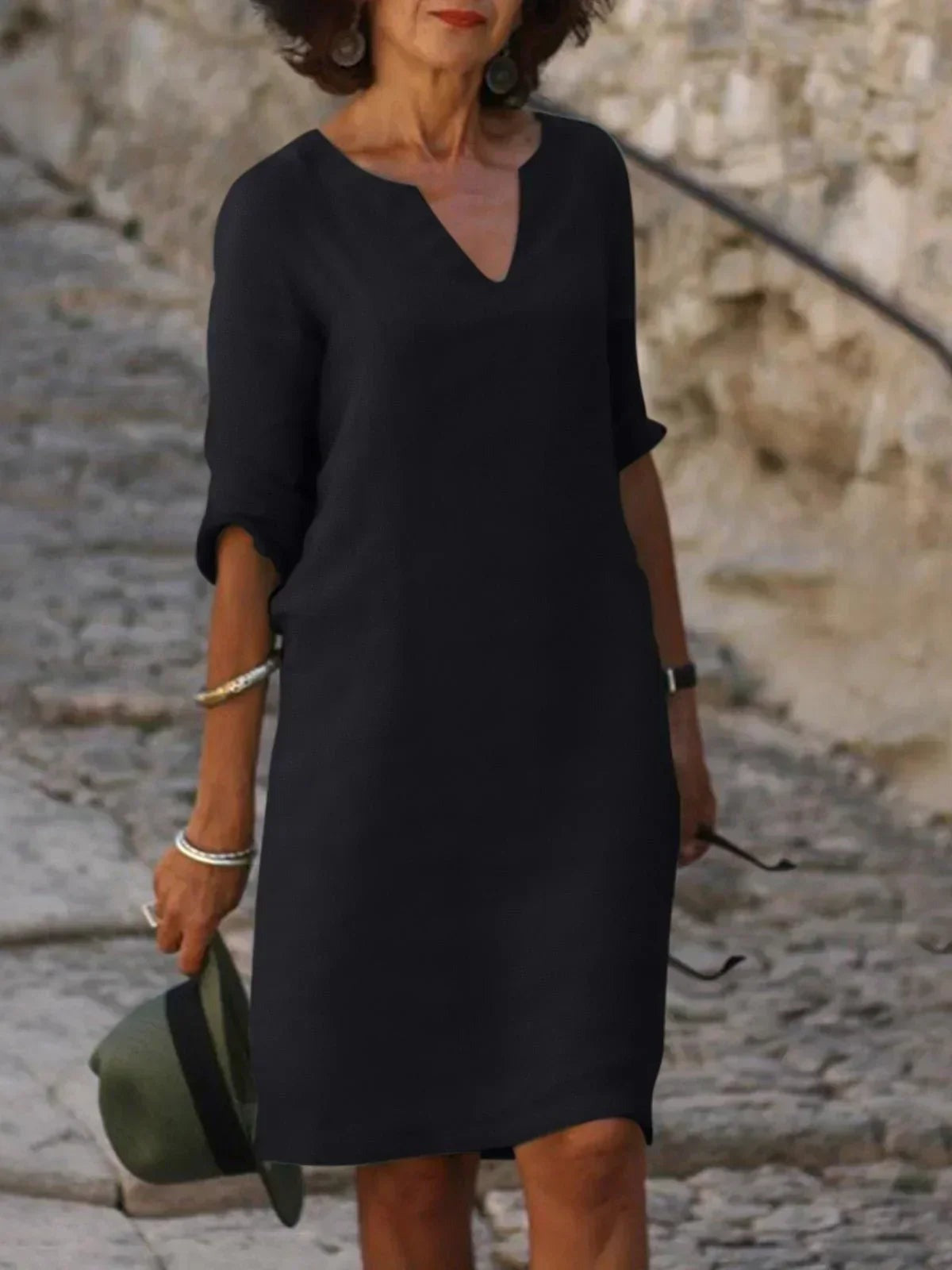 Women's Elegant V-Neck 3/4 Sleeve Dress - hero