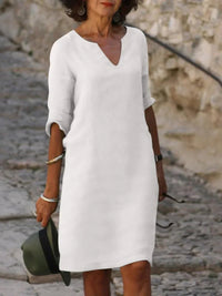Women's Elegant V-Neck 3/4 Sleeve Dress - lifestyle