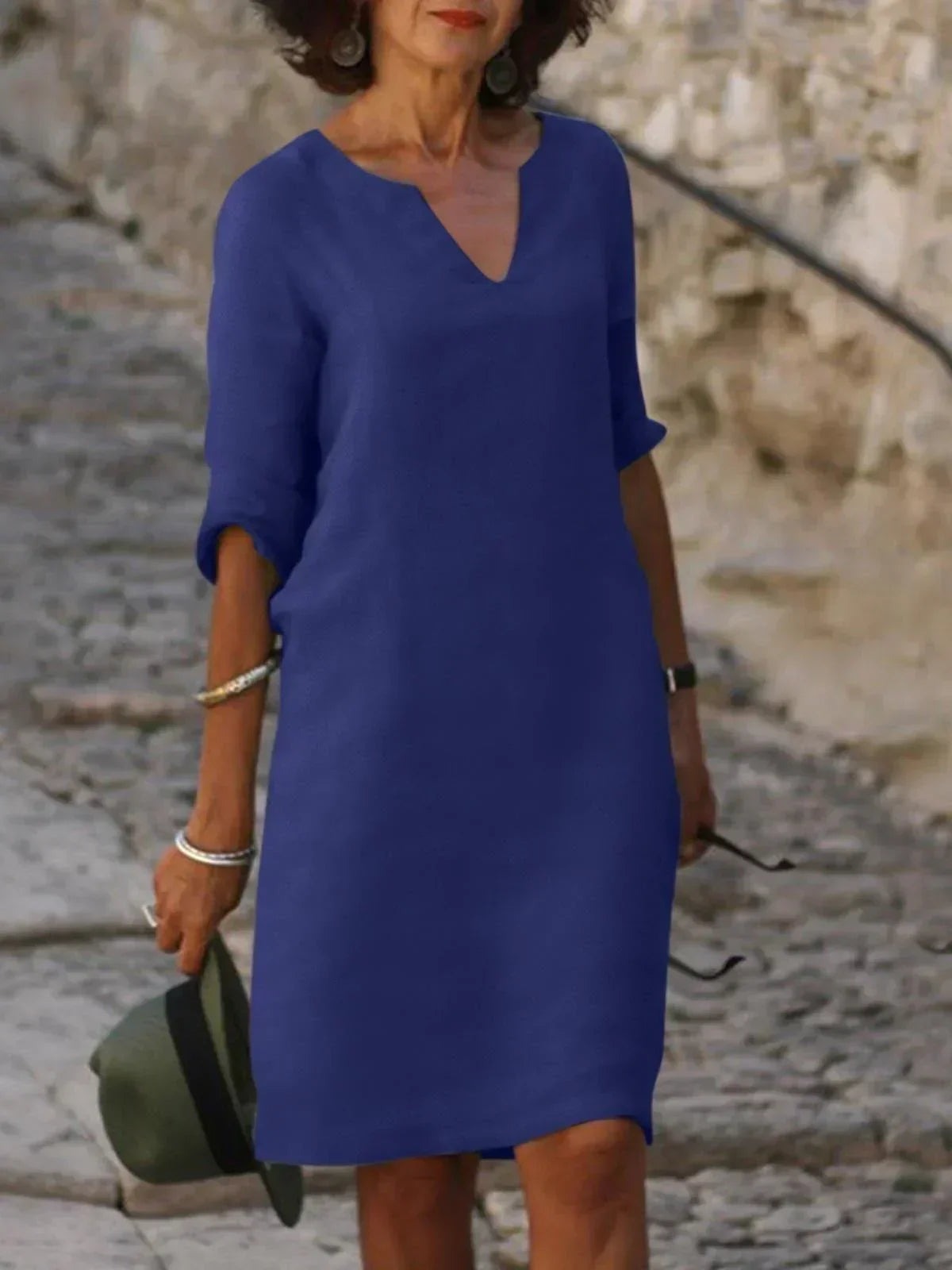 Women's Elegant V-Neck 3/4 Sleeve Dress - view