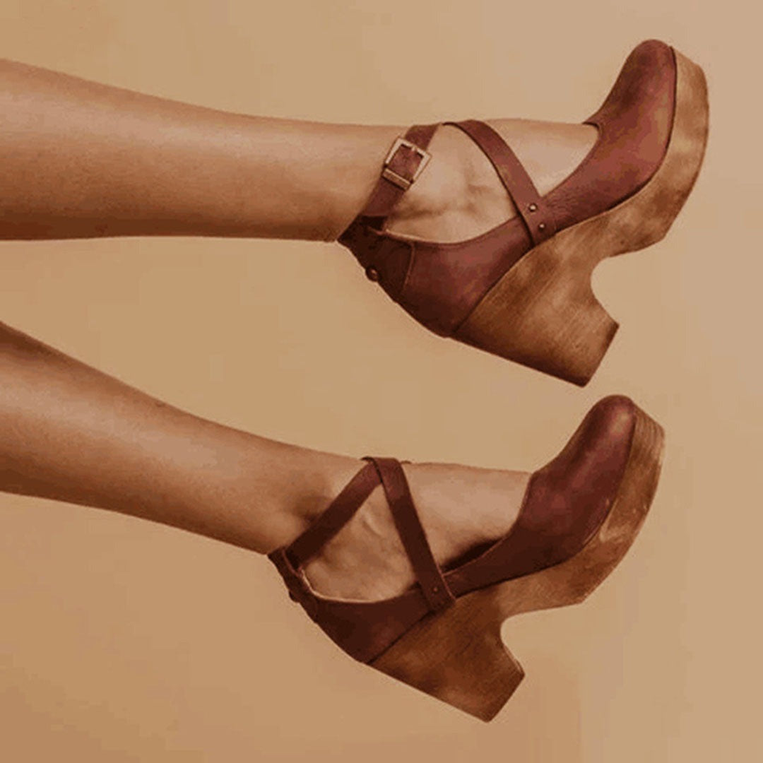Women's Elegant Wedge Heels | Closed Toe Ankle Strap - detail