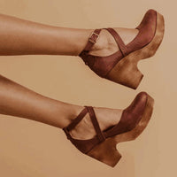 Women's Elegant Wedge Heels | Closed Toe Ankle Strap - detail