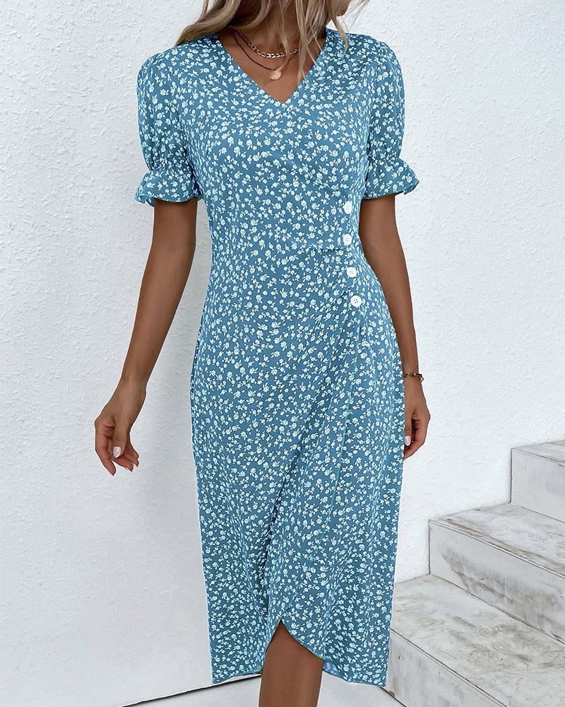 Women's Floral Bloom V-Neck Midi Dress - angle