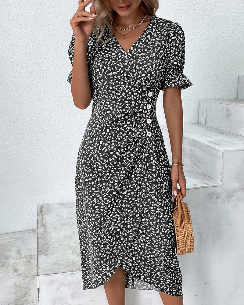 Women's Floral Bloom V-Neck Midi Dress - back