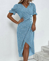 Women's Floral Bloom V-Neck Midi Dress - close-up