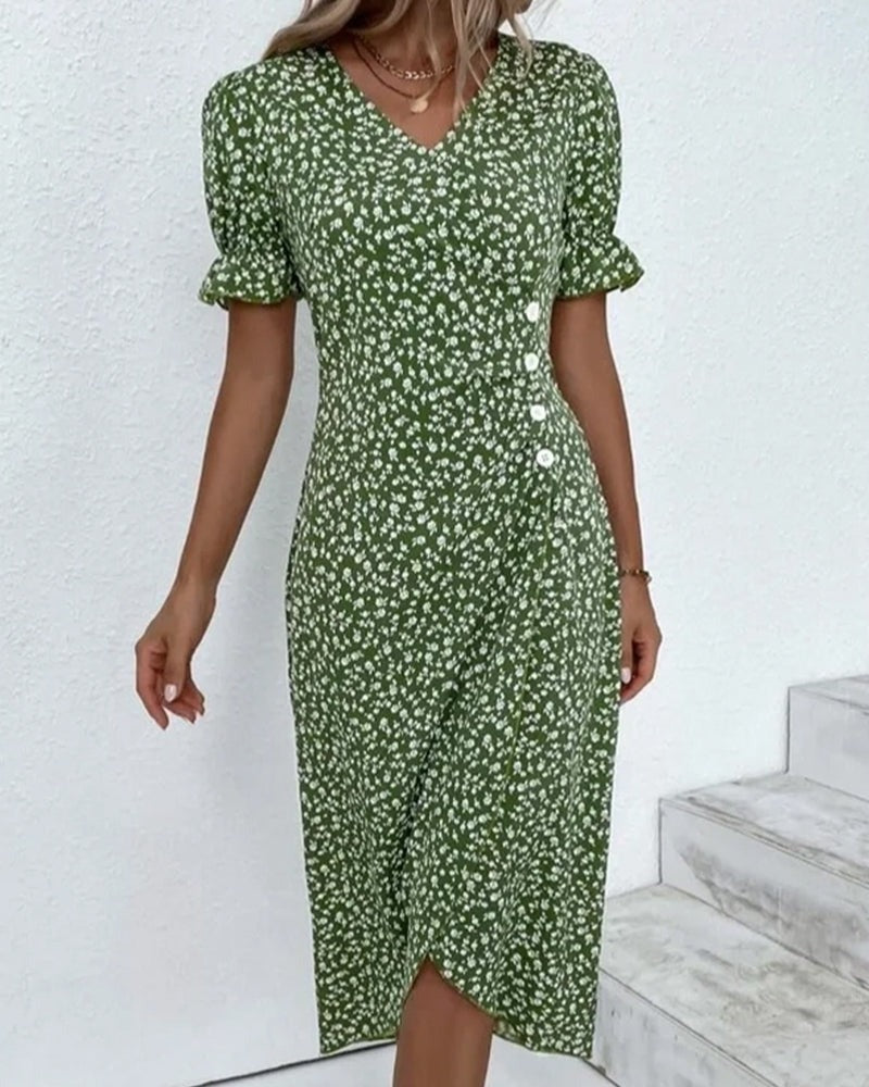 Women's Floral Bloom V-Neck Midi Dress - detail