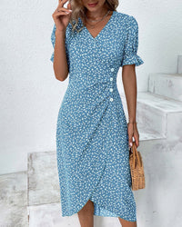 Women's Floral Bloom V-Neck Midi Dress - front
