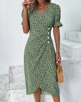 Women's Floral Bloom V-Neck Midi Dress